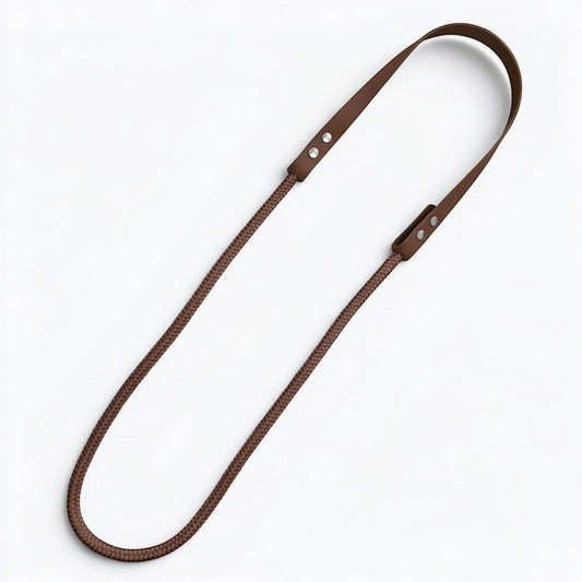 Ponies and Pups brown BioThane and rope liberty neck rope for bridleless horse riding with silver hardware