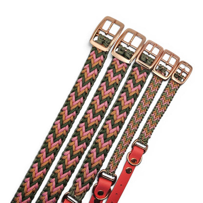 pink green and gold braided weatherproof dog collars