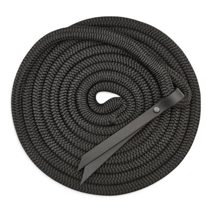 black 15ft waterproof groundwork rope with biothane popper for horses