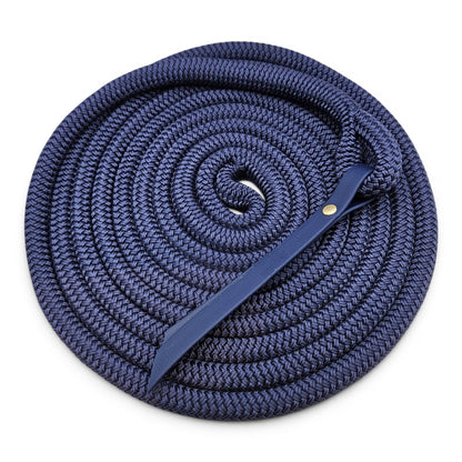 navy 15ft waterproof groundwork rope with biothane popper for horses