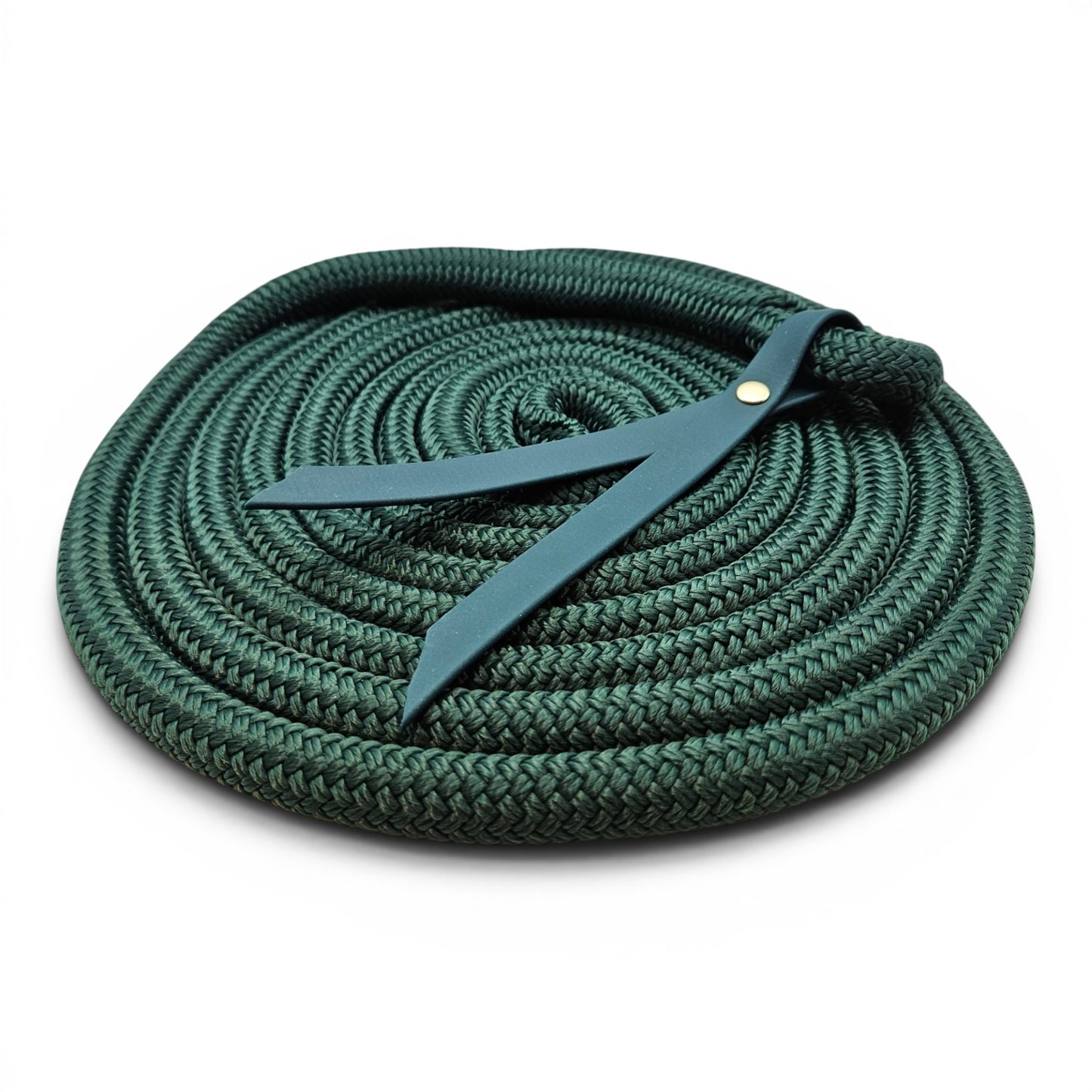 green 15ft waterproof groundwork rope with biothane popper for horses