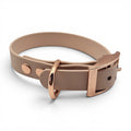 Ponies and Pups adjustable beige BioThane dog collar with rose gold hardware, waterproof and handmade.