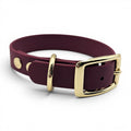 Ponies and Pups adjustable burgundy BioThane dog collar with gold buckle and studs, waterproof and handmade.