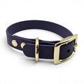 Ponies and Pups adjustable dark purple BioThane dog collar with gold buckle and studs, waterproof and handmade.