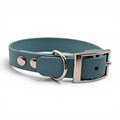 Ponies and Pups teal BioThane waterproof dog collar with silver buckle and D-ring. Adjustable and handmade.
