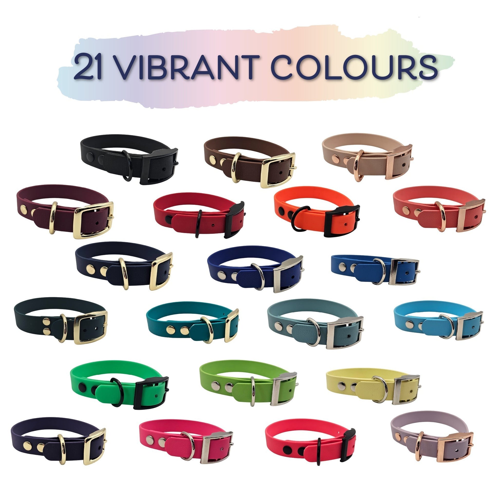 Ponies and Pups adjustable BioThane dog collars in 21 vibrant colours, waterproof and handmade.