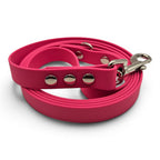 Ponies and Pups bright pink BioThane dog lead, waterproof and stink-proof, with silver hardware.