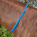 Ponies and Pups bright blue waterproof BioThane adjustable horse neck strap with silver buckle.
