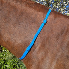 Ponies and Pups bright blue waterproof BioThane adjustable horse neck strap with silver buckle.