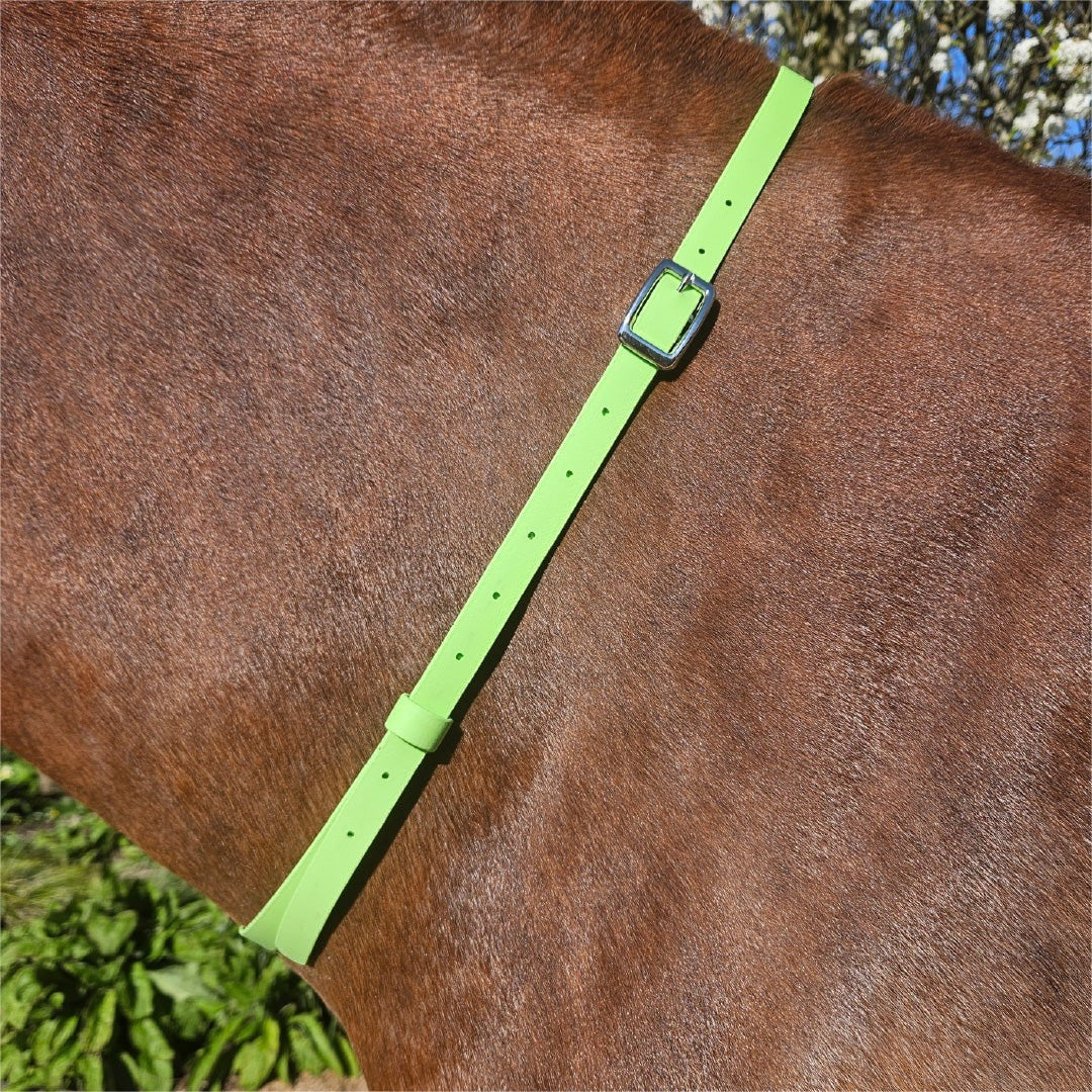 Ponies and Pups bright lime green BioThane adjustable horse neck strap with silver buckle