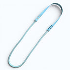 Ponies and Pups light blue BioThane and rope liberty neck rope for bridleless horse riding with silver hardware.