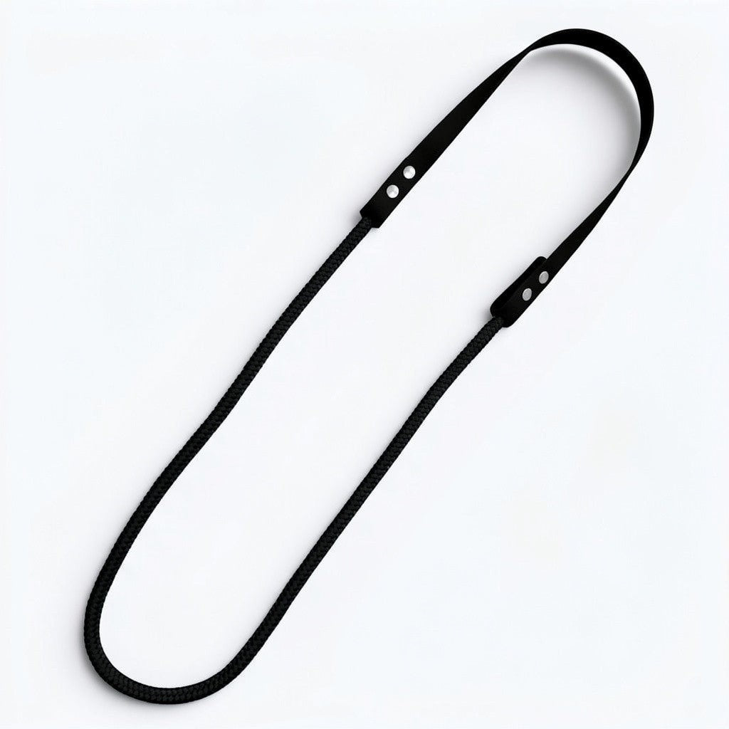 Ponies and Pups black BioThane and rope liberty neck rope for bridleless horse riding with stainless steel hardware.