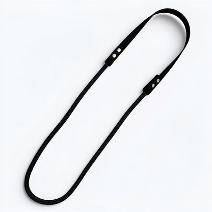 Ponies and Pups black BioThane and rope liberty neck rope for bridleless horse riding with stainless steel hardware.