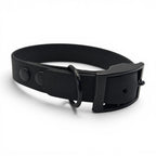 Ponies and Pups black adjustable BioThane dog collar with black buckle and D-ring. Waterproof and stink-proof.