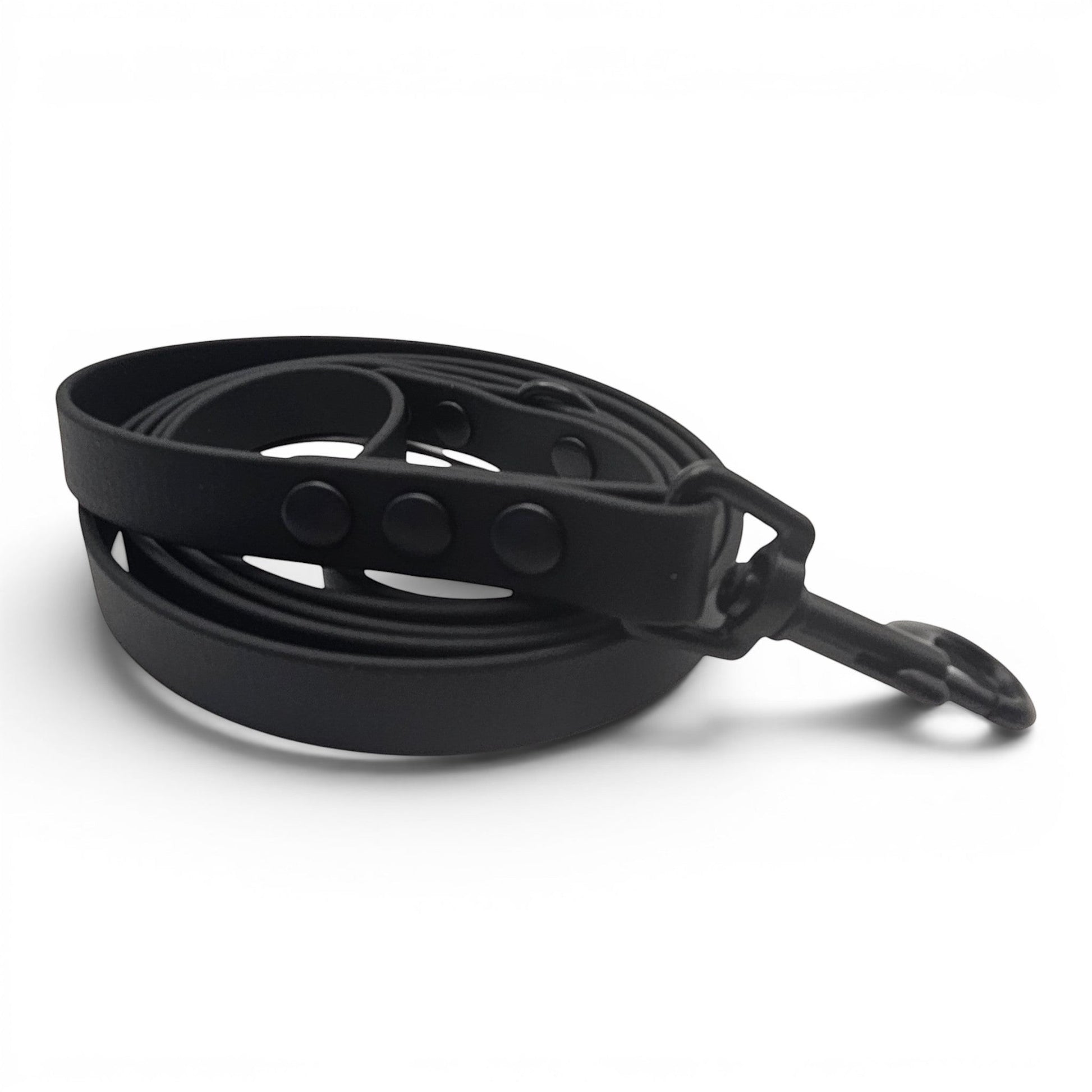 Ponies and Pups black BioThane dog lead, waterproof and stink-proof, with a metal clasp.