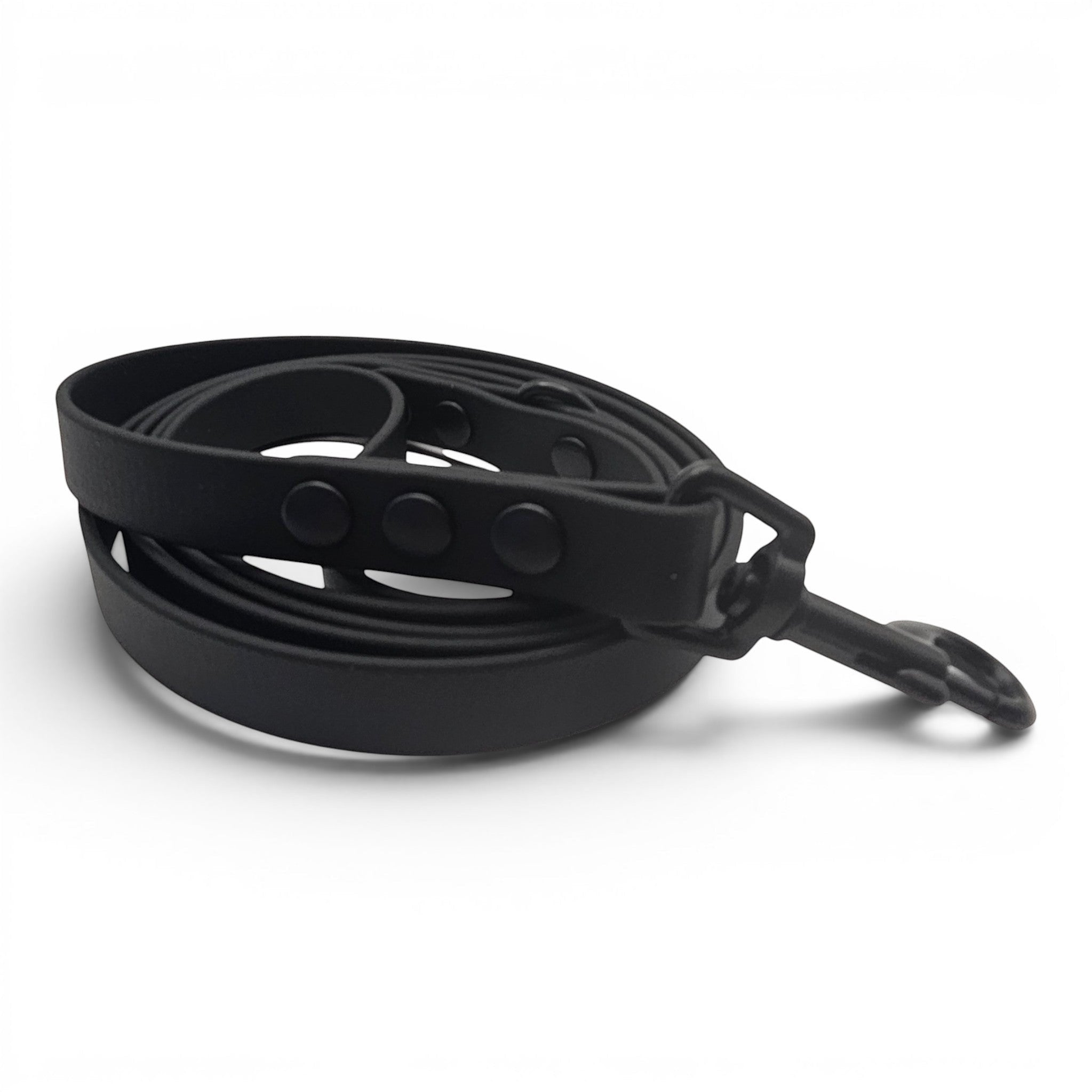 Ponies and Pups black BioThane dog lead, waterproof and stink-proof, with a metal clasp.