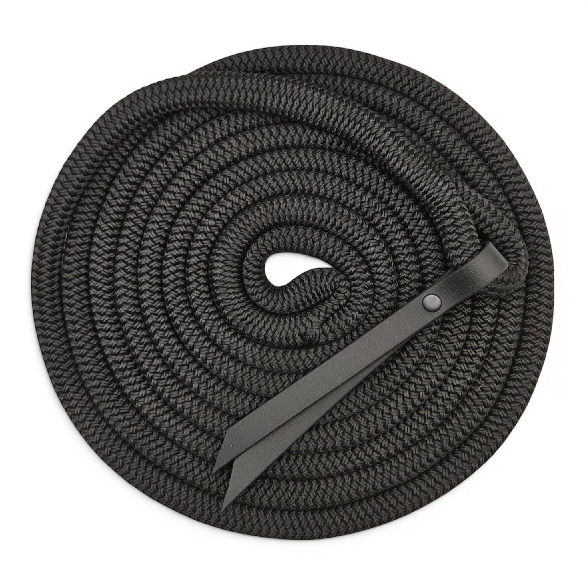 Ponies and Pups 15ft black PPM double braid groundwork rope with BioThane popper and silent spliced eye connection.
