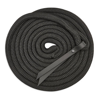 Ponies and Pups 15ft black PPM double braid groundwork rope with BioThane popper and silent spliced eye connection.