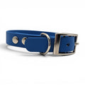 Ponies and Pups blue adjustable BioThane dog collar with silver buckle and studs, waterproof and handmade.
