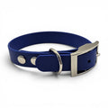Ponies and Pups blue BioThane waterproof dog collar with silver buckle and D-ring. Adjustable and handmade.