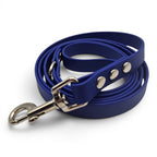 Ponies and Pups blue BioThane dog lead, waterproof and stink-proof, with silver hardware.