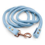 Ponies and Pups light blue double braided PPM lead rope with matching BioThane detailing and rose gold clip