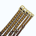 Ponies and Pups Wilmington handmade braided dog collar in brown, tan, and yellow. Weatherproof BioThane and rope with brass hardware.