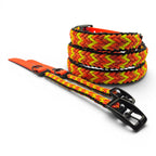 Ponies and Pups orange, yellow, and black braided dog collar made from weatherproof BioThane and rope.