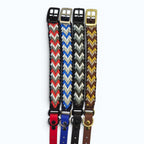 Ponies and Pups Wilmington handmade braided dog collar in red, blue, grey, and brown Biothane and rope
