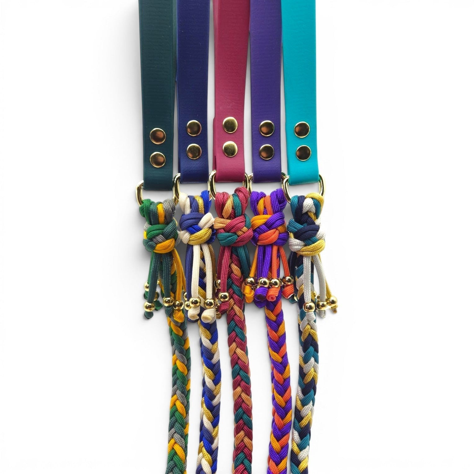 Ponies and Pups handmade braided dog lead with BioThane handle and gold hardware. Multiple colors available.