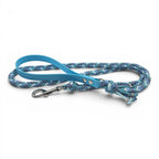Ponies and Pups blue braided dog lead with turquoise BioThane handle and silver snap hook