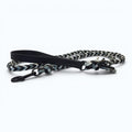 Ponies and Pups Wilmington handmade braided dog lead with black BioThane handle and metal snap hook. Grey, black, and white rope.