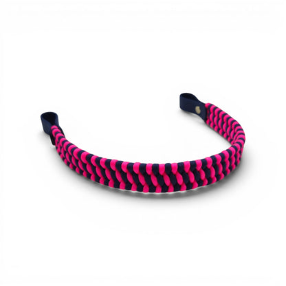 Ponies and Pups flat hunter style browband in braided navy and hot pink paracord with durable BioThane loops.