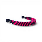 Ponies and Pups flat hunter style browband in a braided pink and navy paracord design with durable BioThane loops.