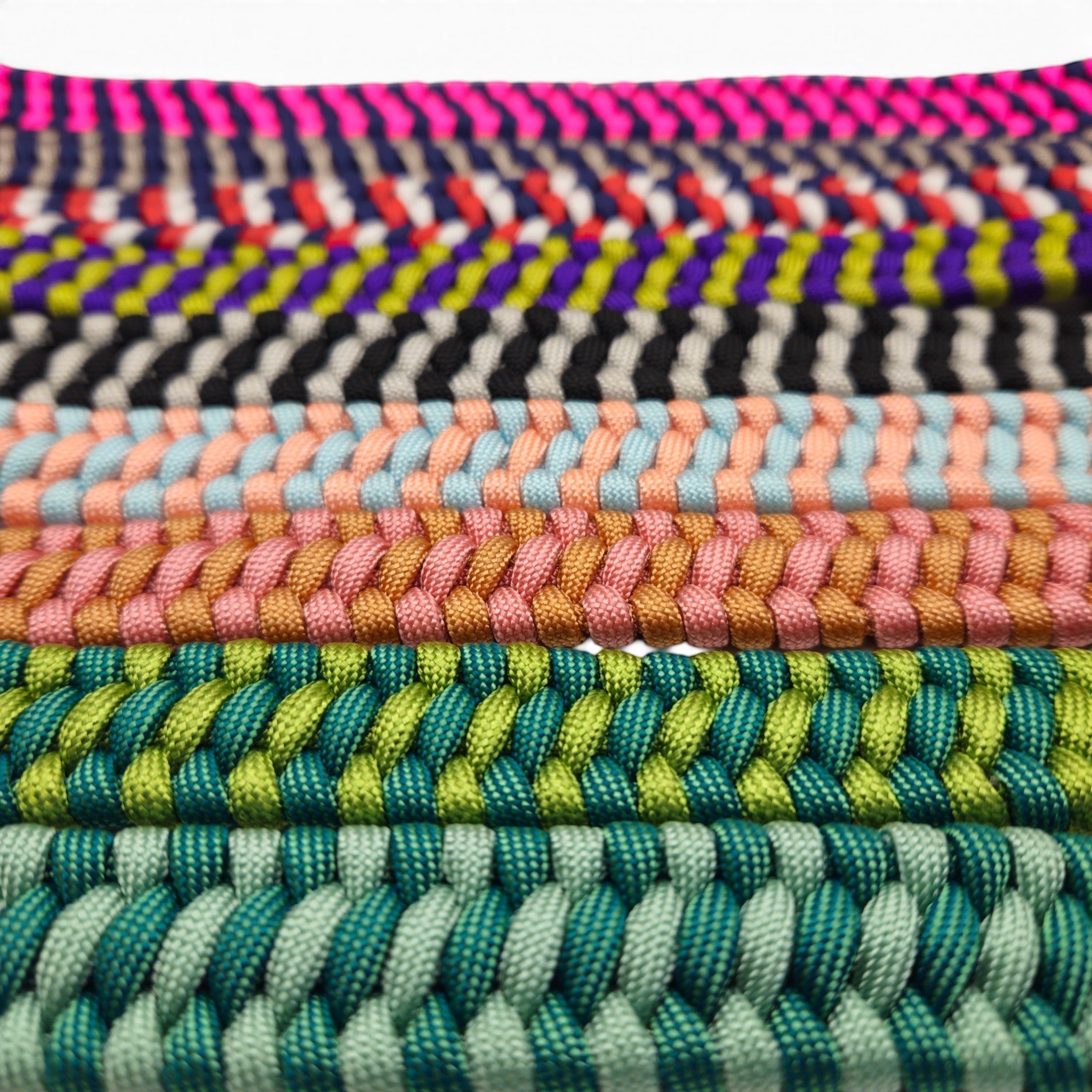 Ponies and Pups flat hunter style braided browbands in various vibrant paracord colours for equestrian bridles