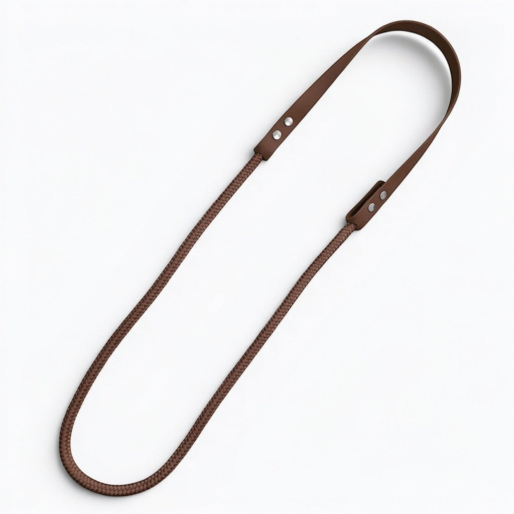 Ponies and Pups brown BioThane and rope liberty neck rope for bridleless horse riding with silver hardware