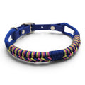 Ponies and Pups Firle dog collar in blue with pink and yellow braided paracord detail. Weatherproof BioThane strap.