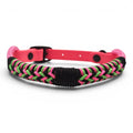 Ponies and Pups Firle dog collar with pink BioThane strap and black, pink, and green braided paracord.