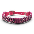 Ponies and Pups Firle dog collar with pink BioThane and braided paracord in pink, purple, and tan.