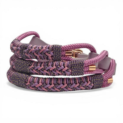 Ponies and Pups Firle dog collar with purple and pink braided paracord and lavender BioThane strap.