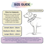 Ponies and Pups Firle dog collar size guide with measurement instructions and size chart.