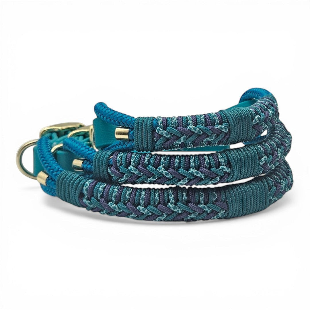 Teal Storm Mix rope and paracord dog collar