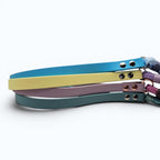 Ponies and Pups Firle dog lead in blue, yellow, purple, and teal BioThane with braided rope detail.