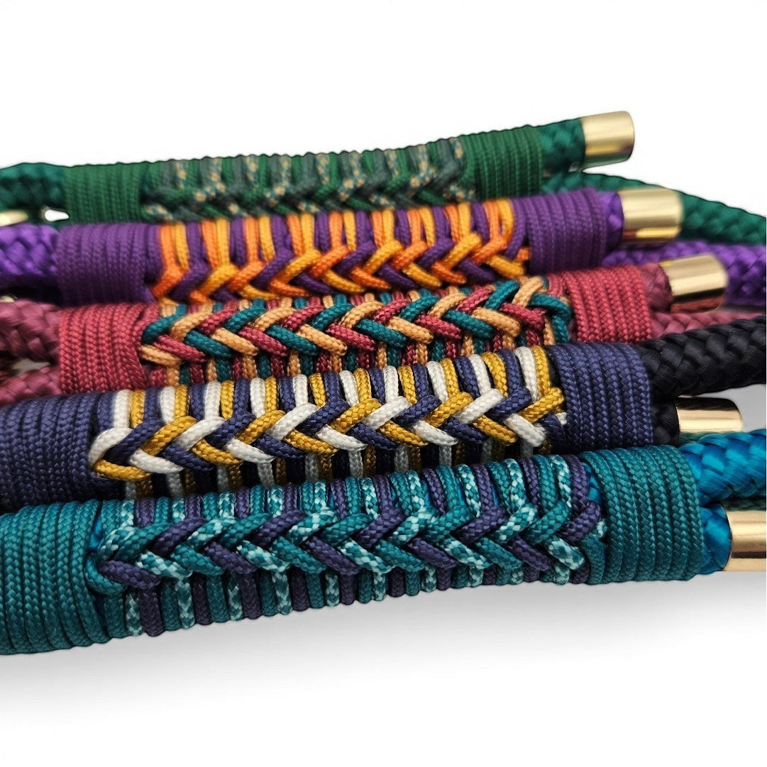 Ponies and Pups Firle dog leads in various colors with braided detailing and gold hardware.