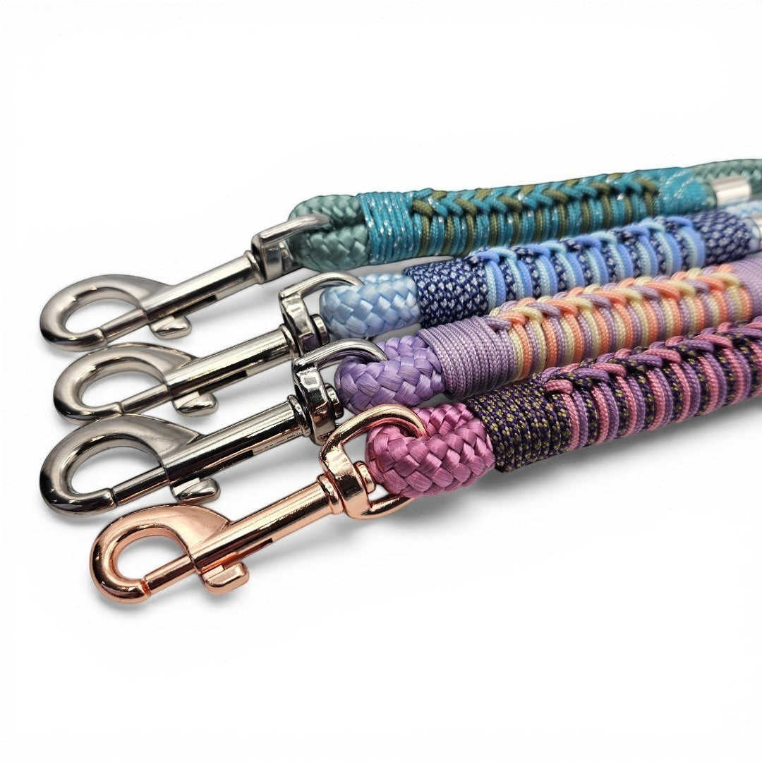 Ponies and Pups Firle dog leads in various colors with braided detailing and metal snap hooks.