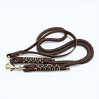 Ponies and Pups Firle dog lead in dark brown with braided detail and brass hardware. Features a BioThane handle and PPM rope.