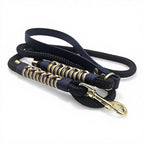 Ponies and Pups Firle dog lead with navy BioThane handle and braided rope, gold hardware.
