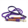 Ponies and Pups Firle dog lead in purple with braided orange and purple detail, BioThane handle and gold snap hook.