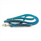 Ponies and Pups Firle dog lead in teal and blue with braided detail and gold hardware. Features BioThane handle and PPM rope.