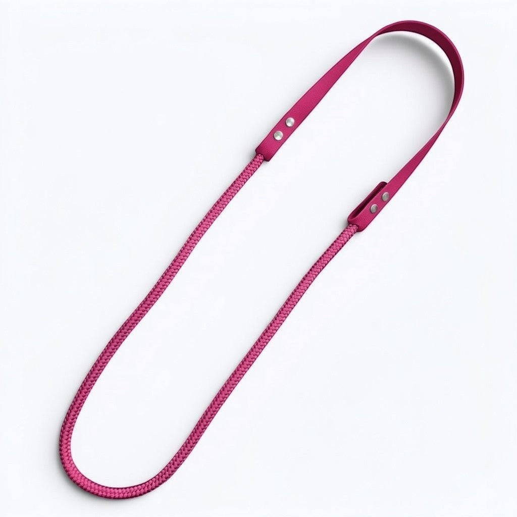 Handmade BioThane and rope bridleless neck rope, made to order in 21+ BioThane and 18+ rope colours (shown in fuchsia pink).